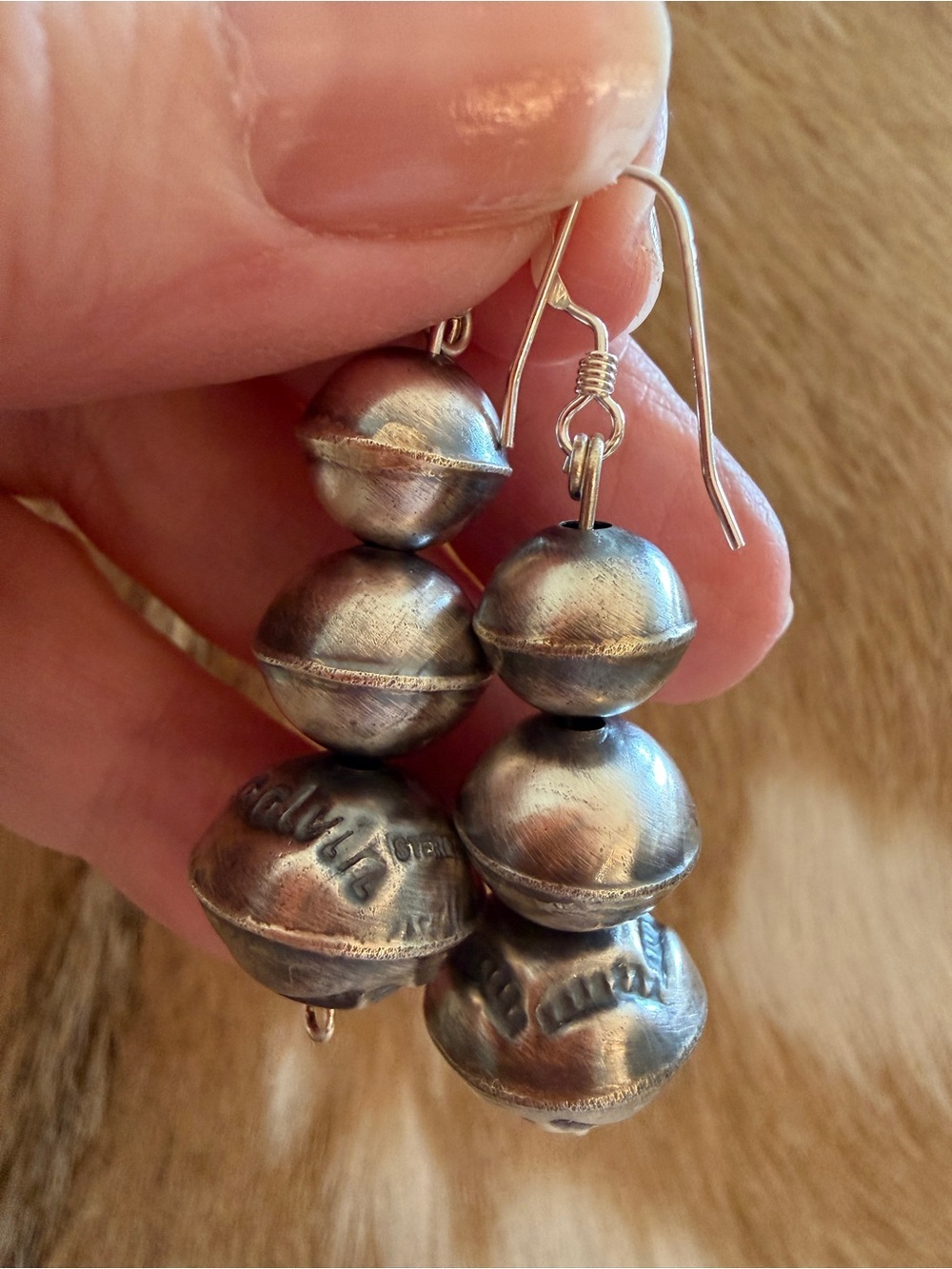 ❤️ Navajo Signed Calvin Largo 3 Tier Native Bench Pearl Dangle Sterling Earrings